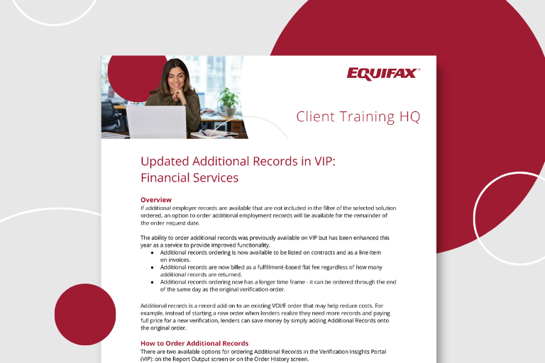 Updated Additional Records in VIP: Financial Services Image