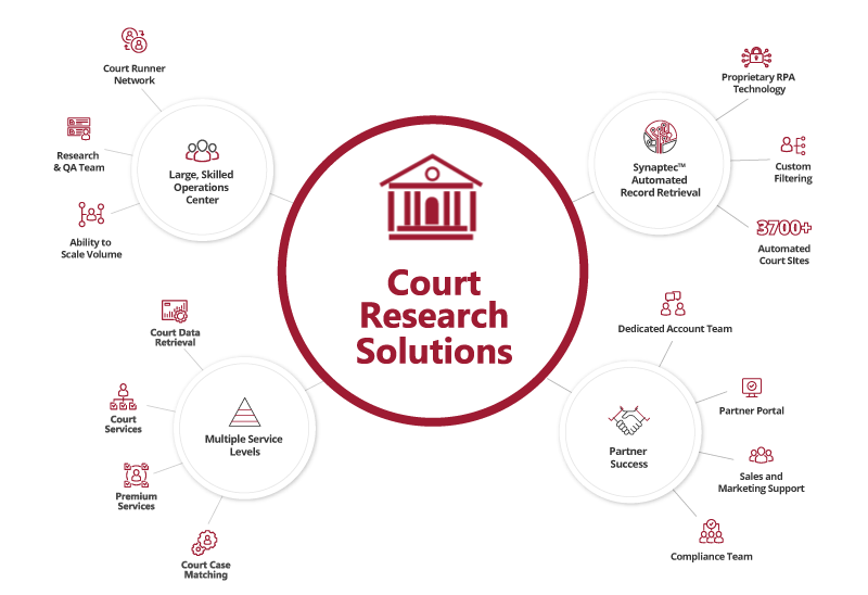Court data as a service diagram that illustrates the different service levels