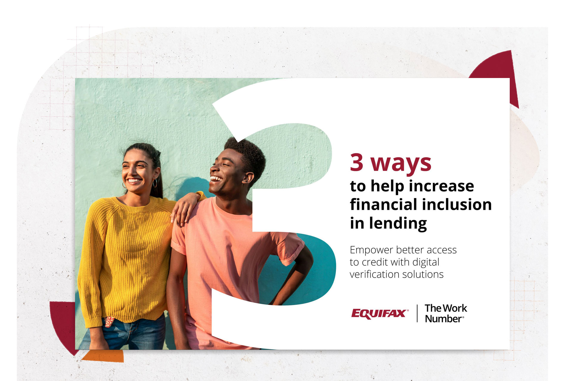 A snapshot - 3 ways to help increase financial inclusion in lending resource - In the background there are graph lines and various shapes