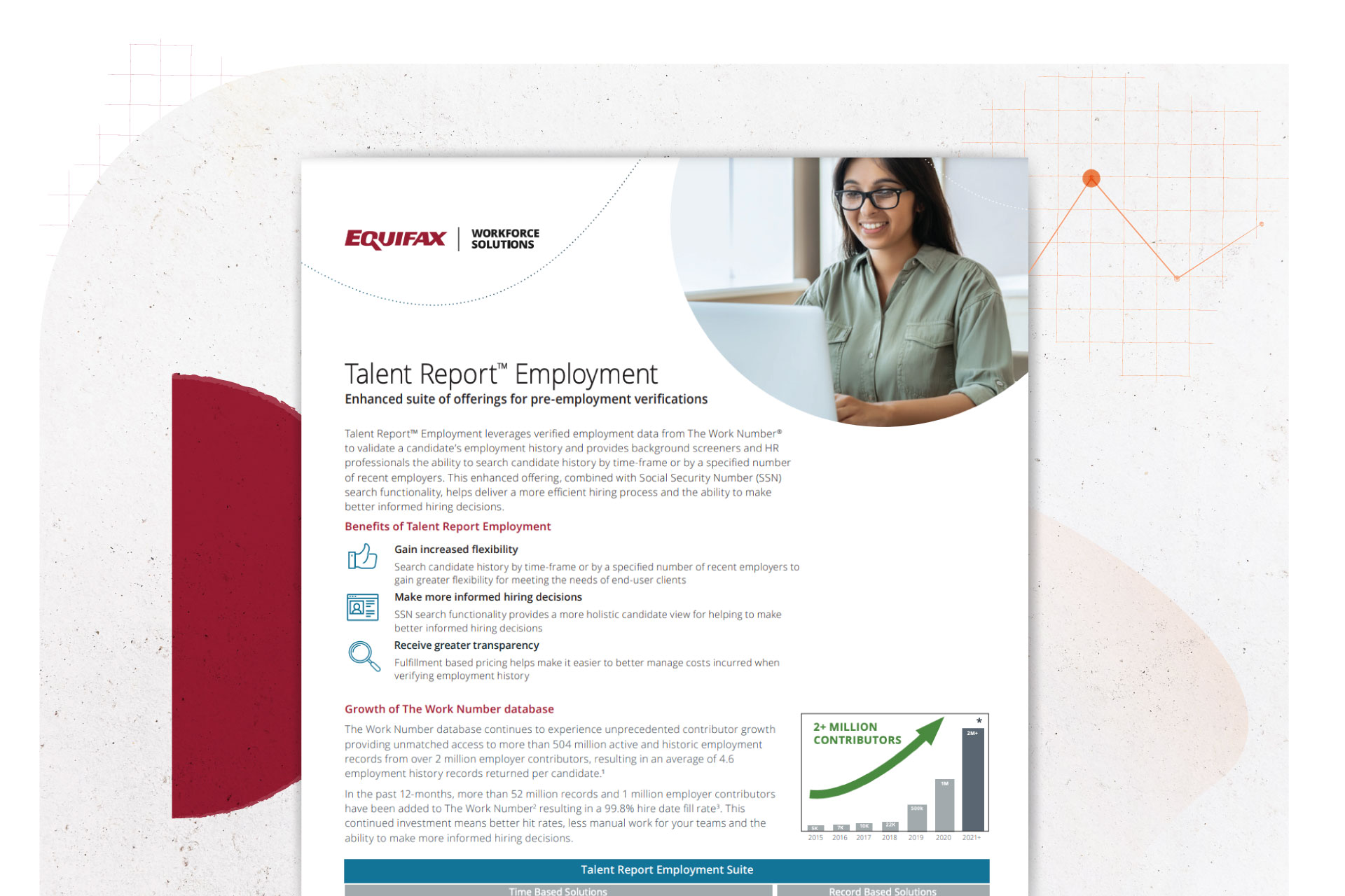 Talent Report Employment Resource overlaying various shapes and graphs with data points in the background