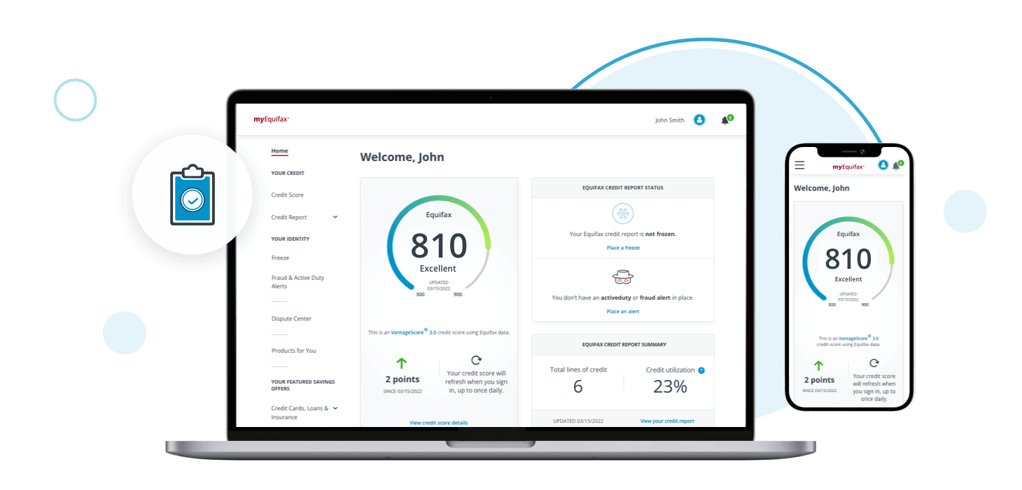 image of ipad and iphone showing credit scores on them