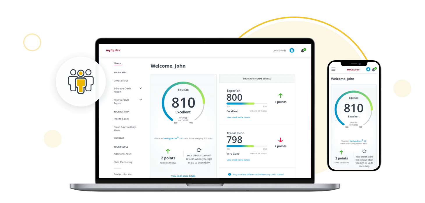image of ipad and iphone showing credit scores on them