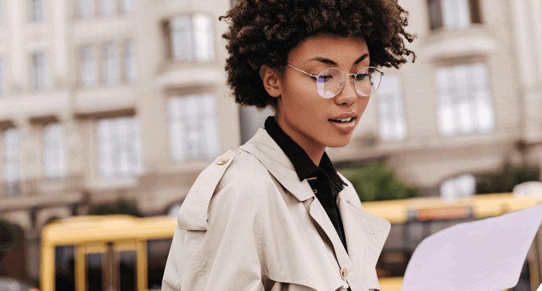 Woman studies a report