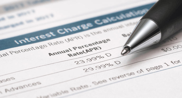 A pen pointing to the Annual Percentage Rate (APR) on a credit application