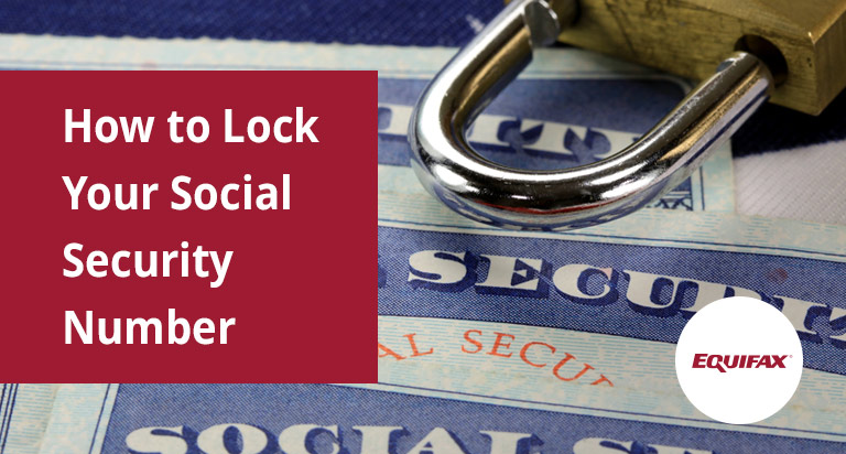 A locked padlock sits on social security cards. Text to the left reads, “How to Lock Your Social Security Number”.