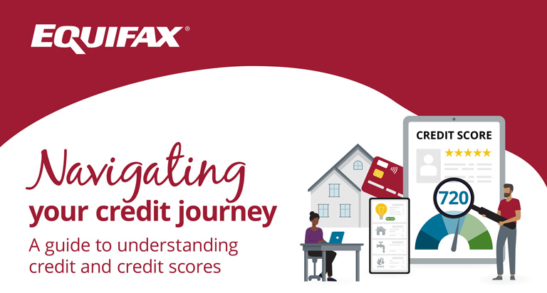 Credit iconography sits next to the text “Navigating your credit journey A guide to understanding credit and credit scores”.