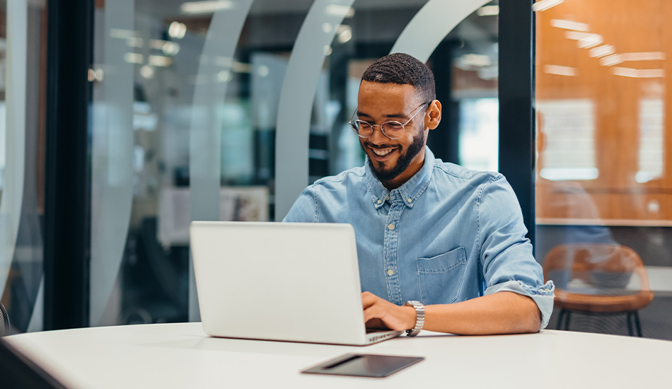 Young male working in a corporate office
